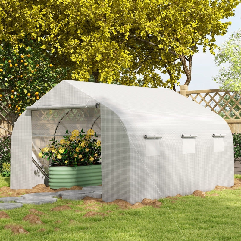 Green Walk-In Garden Polytunnel with Door and Windows, 3.5 x 3 x 2m, White