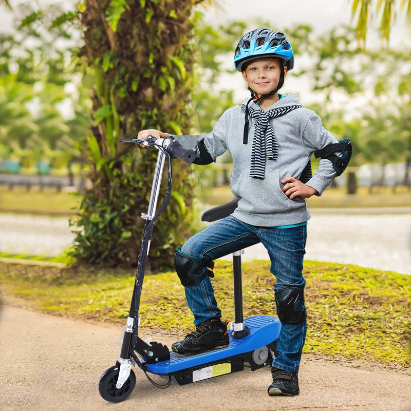 Foldable Electric Scooter for Kids - 12V 120W, Safe Brake & Kickstand, Stylish Blue Design