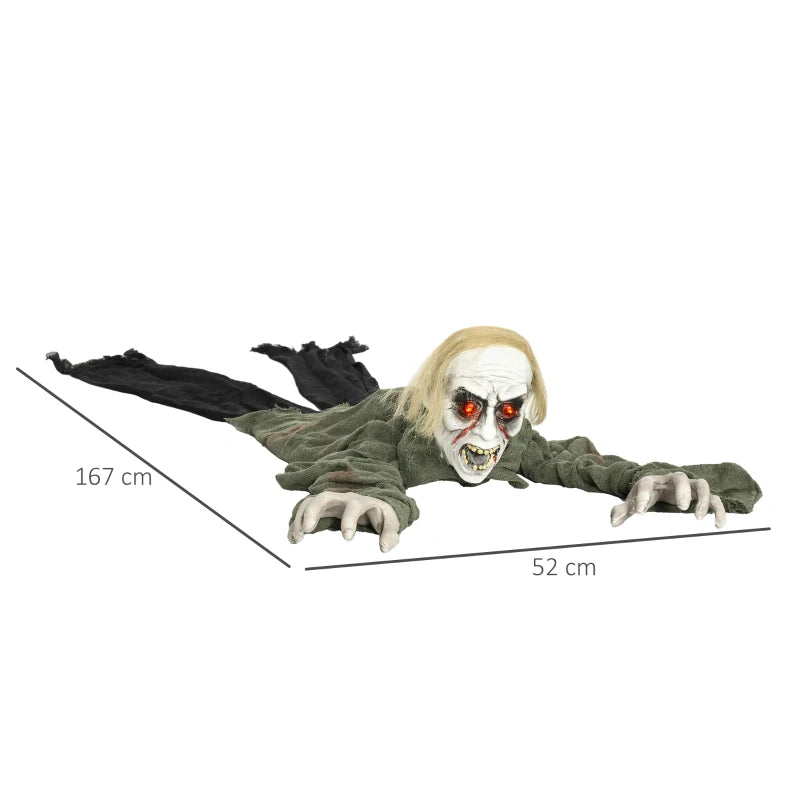 Crawling Zombie Outdoor Halloween Decoration 167 cm - Animated Prop with Sound Activation & Light Up Eyes for Spooky Decor