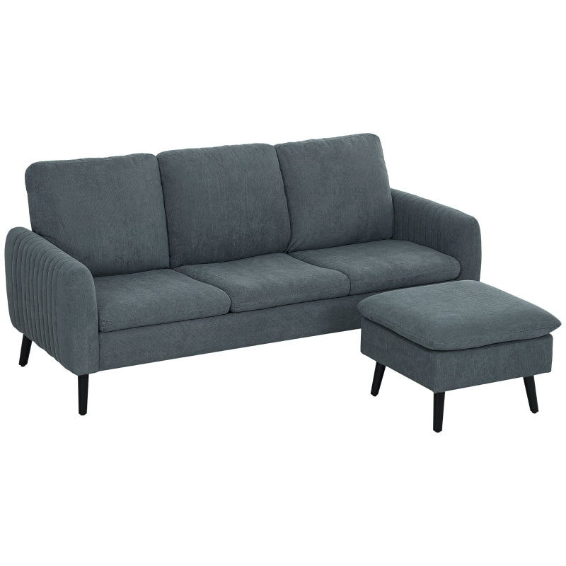 Charcoal Grey 3 Seater L-Shaped Sofa with Ottoman and Reversible Chaise for Small Living Spaces