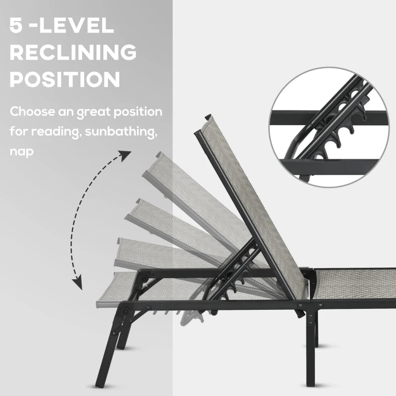 Foldable Rattan Sun Lounger - 5-Level Backrest, Recliner Chair (Mixed Grey)