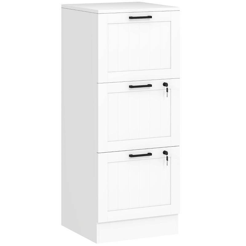 Secure 3 Drawer Filing Cabinet with Lock - Adjustable Hanging Bars for A4 Files - Stylish White Office Storage Solution