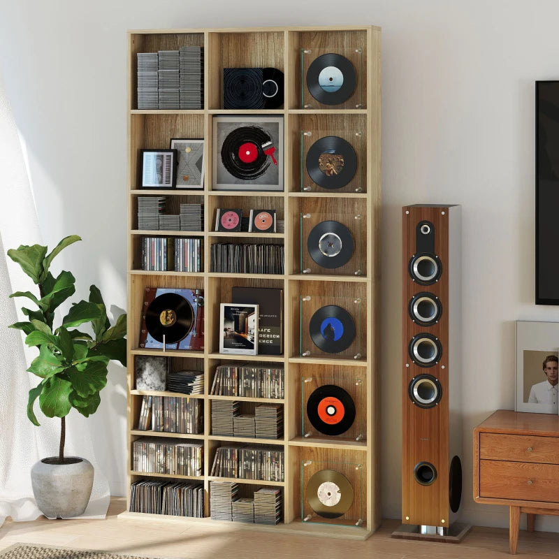 Adjustable CD Storage Unit with Oak Tone Finish, 102 x 195 cm - Perfect for Organizing Your Music Collection