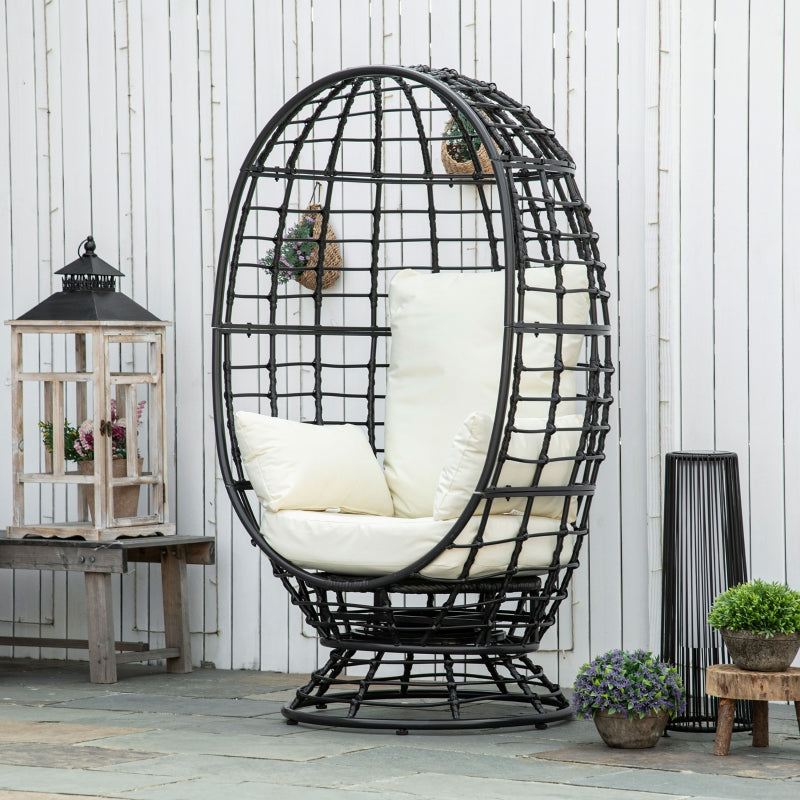 Black Swivel Egg Chair with Cushion for Outdoor Patio