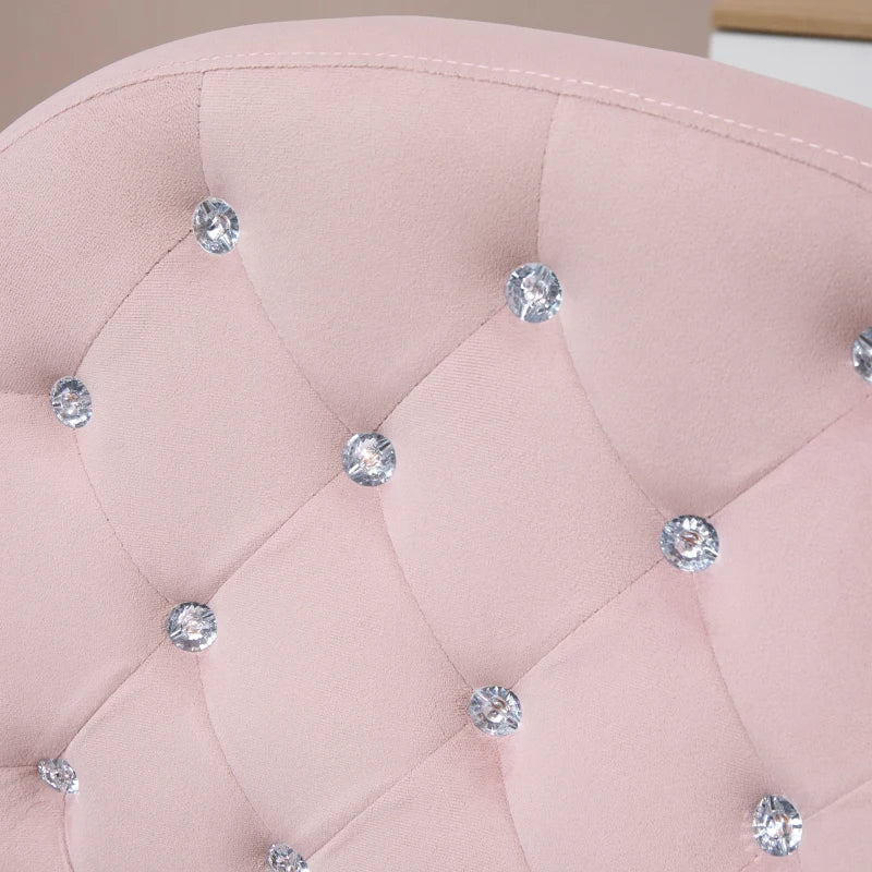 Vinsetto Pink Velvet Office Chair - Swivel Desk Chair with Adjustable Height & Rolling Wheels for Home & Study