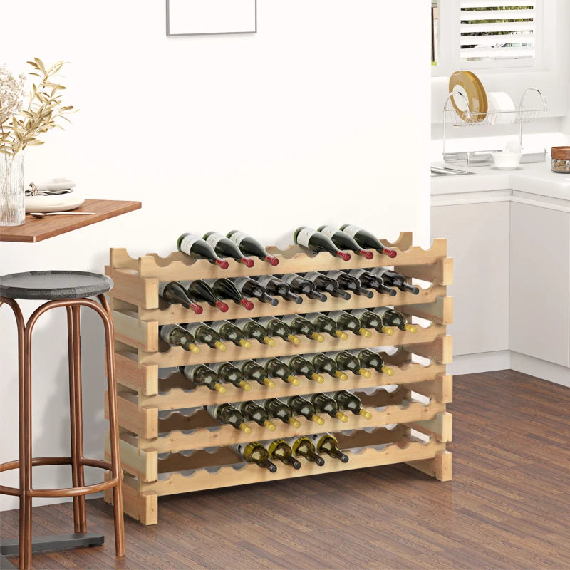 Natural Six-Tier Wooden Wine Rack for 72 Bottles - Stylish Storage Solution for Wine Enthusiasts