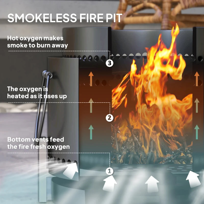 Portable Smokeless Fire Pit with Ash Catcher, 37cm Wood Burning Firepit for Garden Camping