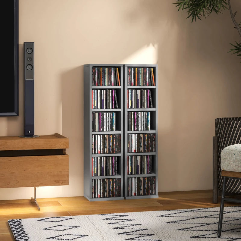 Set of 2 High Gloss Grey CD Storage Units - Stylish and Space-Saving Organizer for 102 CDs