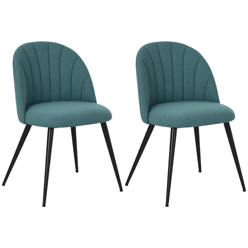 Modern Green Dining Chairs Set of 2 - Upholstered Kitchen Chairs with Metal Legs, Shell Backrest & Padded Seat for Home