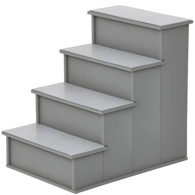 4 Step Wooden Dog Stairs - Non-Slip Pet Ladder for Bed & Couch, Grey, 40x59x54.2 cm - Ideal for Dogs & Cats