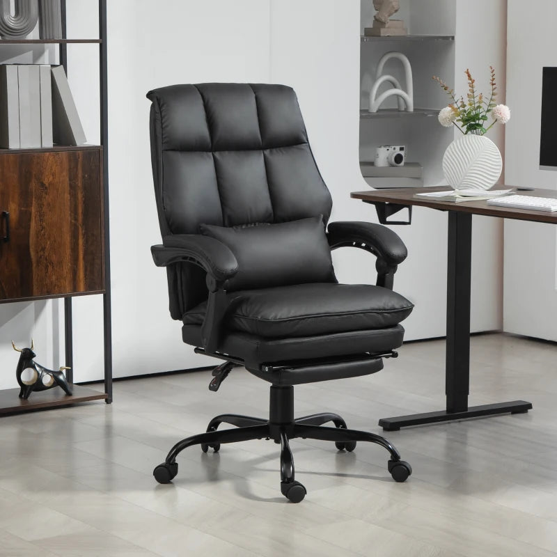 Ergonomic Faux Leather Reclining Office Chair with Footrest - Stylish Black Comfort for Home & Office Use