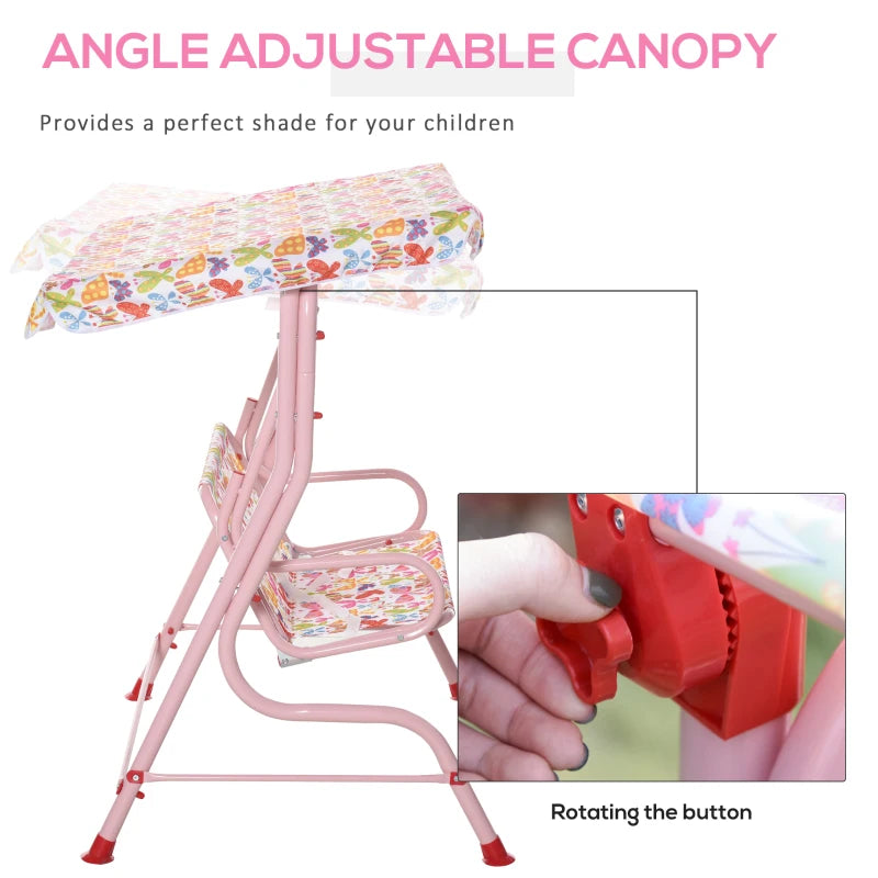 Kids Pink Garden Swing Chair with Adjustable Canopy