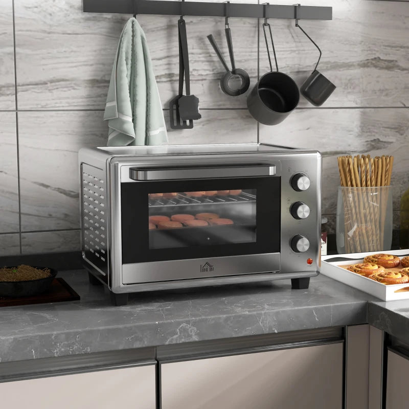 30L Mini Electric Oven with Accessories - Silver Tone, Compact Countertop Oven for Baking, Broiling & Toasting