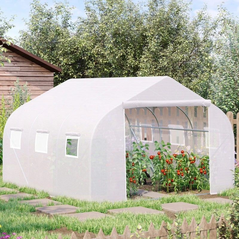 Green Walk-In Garden Polytunnel with Door and Windows, 3.5 x 3 x 2m, White