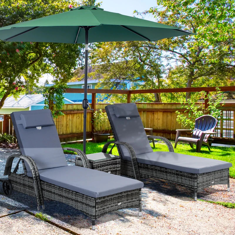 Grey Rattan Sun Lounger Set with Recliners and Coffee Table