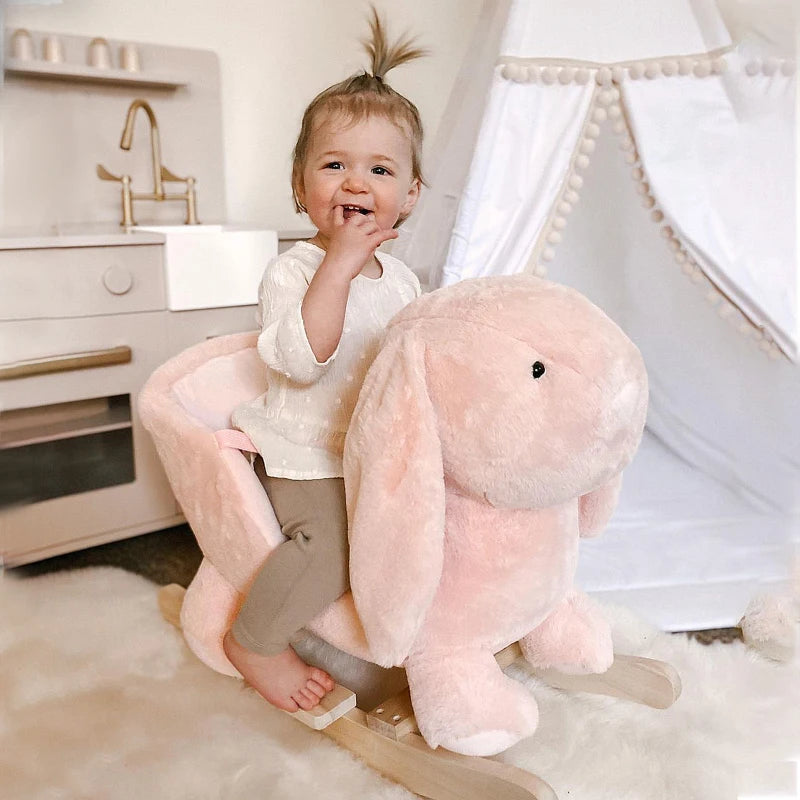 Plush Rocking Rabbit Ride-On Toy with Sound and Seatbelt for Toddlers Ages 18-36 Months Pink