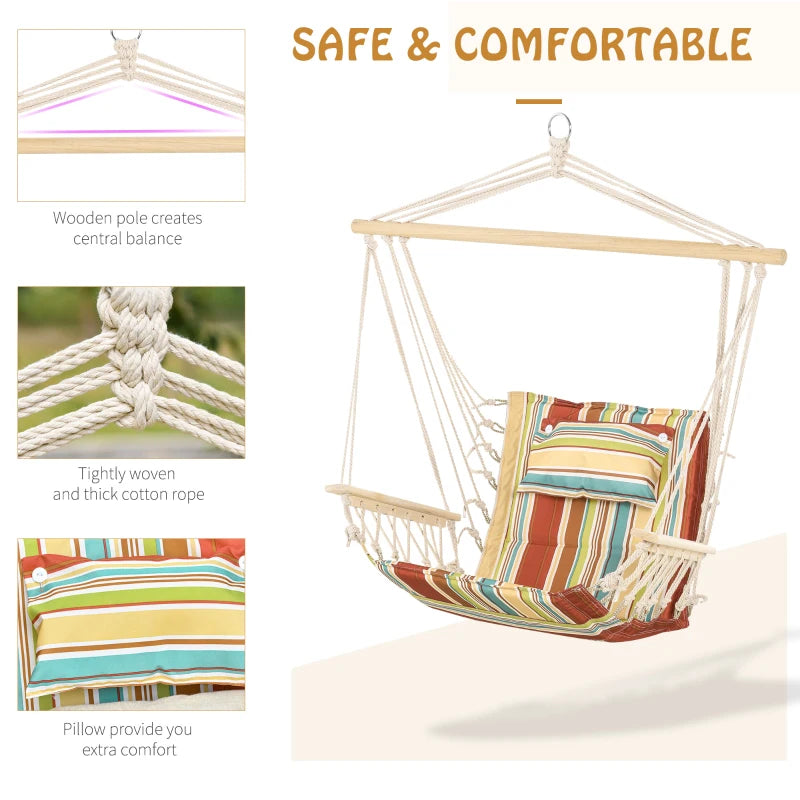 Striped Hanging Hammock Swing Chair - Safe Indoor/Outdoor Seating