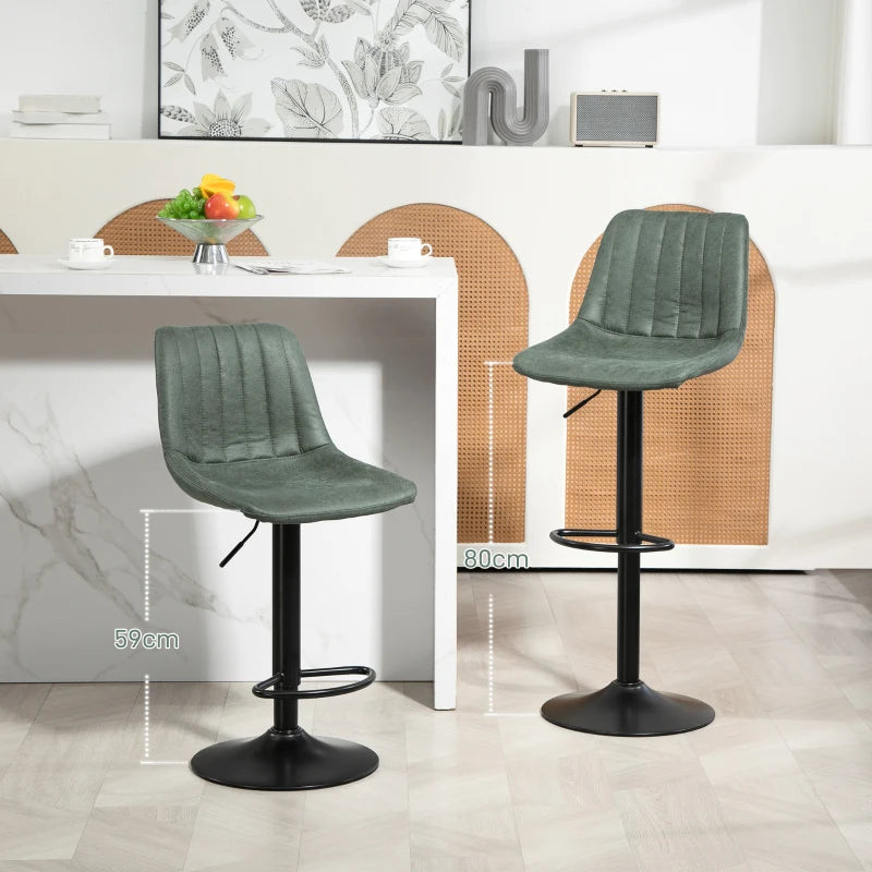 Set of Two Vintage Green Tub Bar Stools for Kitchen or Dining Room