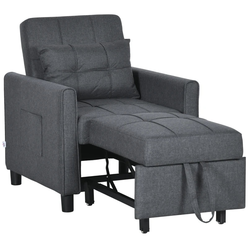Linen-Look Grey Single Chair Bed for Versatile Space-Saving Comfort