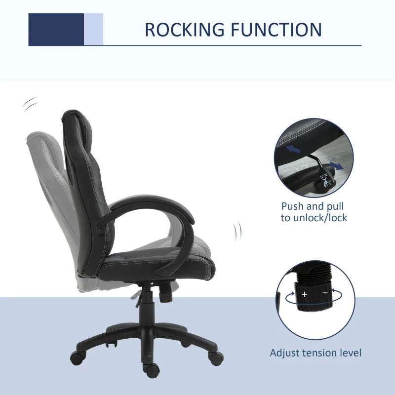Vinsetto Black Faux Leather Swivel Office Chair with Wheels & Armrests - Ergonomic Computer Desk Chair for Home Office