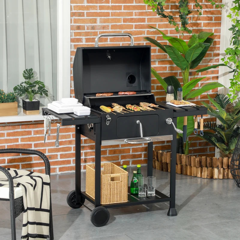 Charcoal BBQ Grill with Wide Cooking Surface and Convenient Features, Black
