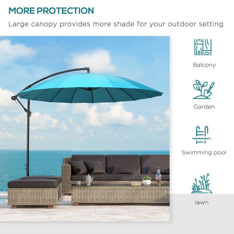 Green 3m Cantilever Patio Umbrella with 18 Ribs & Vents