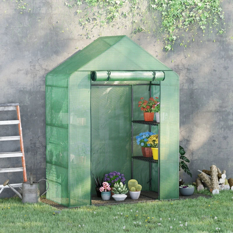 Portable Green Gardening Plant Grow House with 2 Tier Shelf, Greenhouse 141x72x191cm