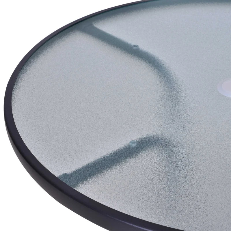 Round Glass Top Steel Frame Outdoor Dining Table - Black