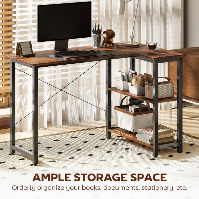 Rustic Brown L Shaped Desk with Bookshelf - Corner Computer Desk for Home Office & Study Room, 120x73.2x75cm