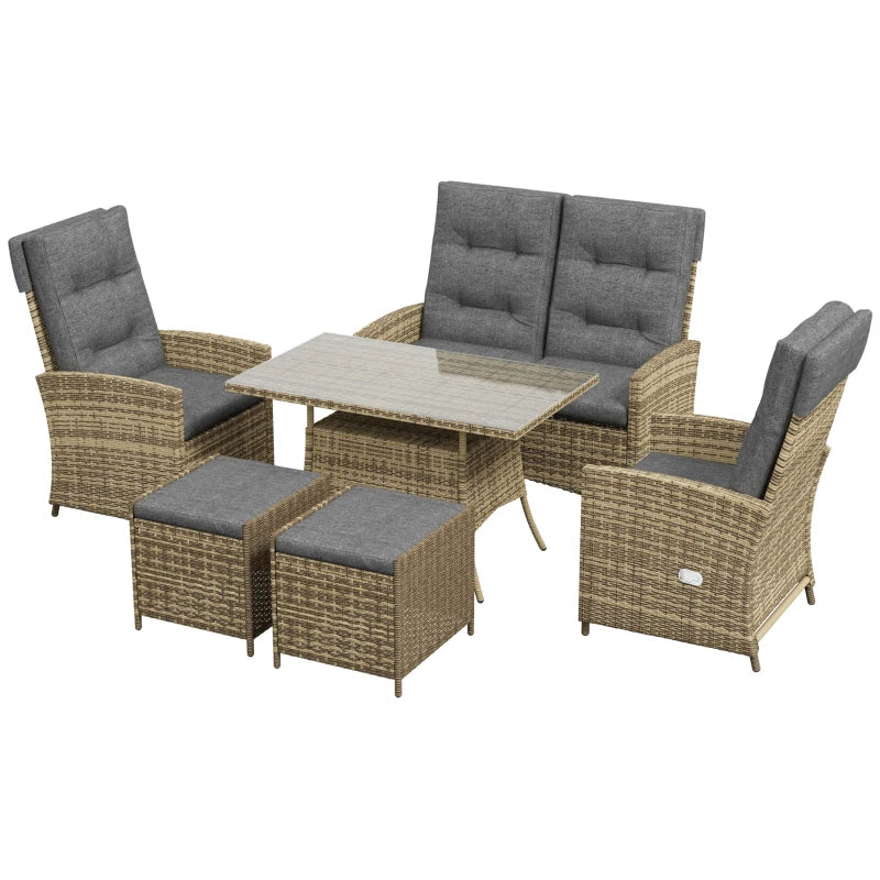 Grey 6-Piece Rattan Garden Set with Reclining Chairs