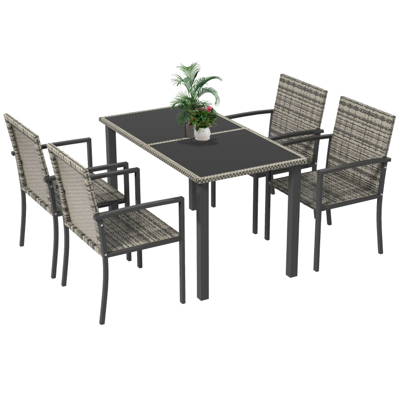 5-Piece Outdoor Dining Set with Glass Tabletop and 4 Chairs - Mixed Grey