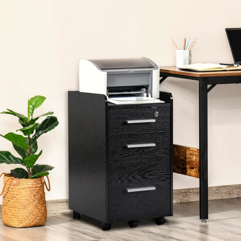 Secure Black Three-Drawer Filing Cabinet with Lock - Ideal for Home Office Storage and Organization