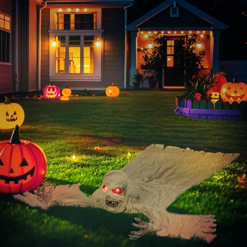 183 cm Life Size Crawling Mummy with LED Eyes - Scary Animated Halloween Decoration, Battery Operated, Indoor/Outdoor Party Prop