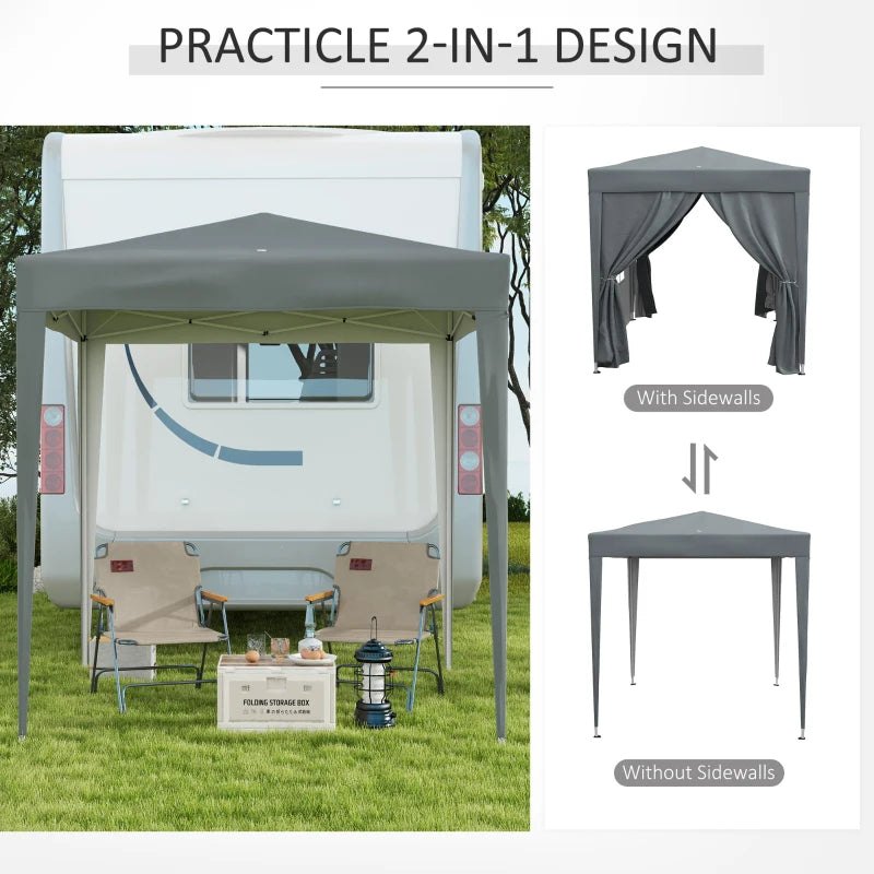 Grey Pop Up Garden Gazebo Tent with Walls and Windows, 2m x 2m