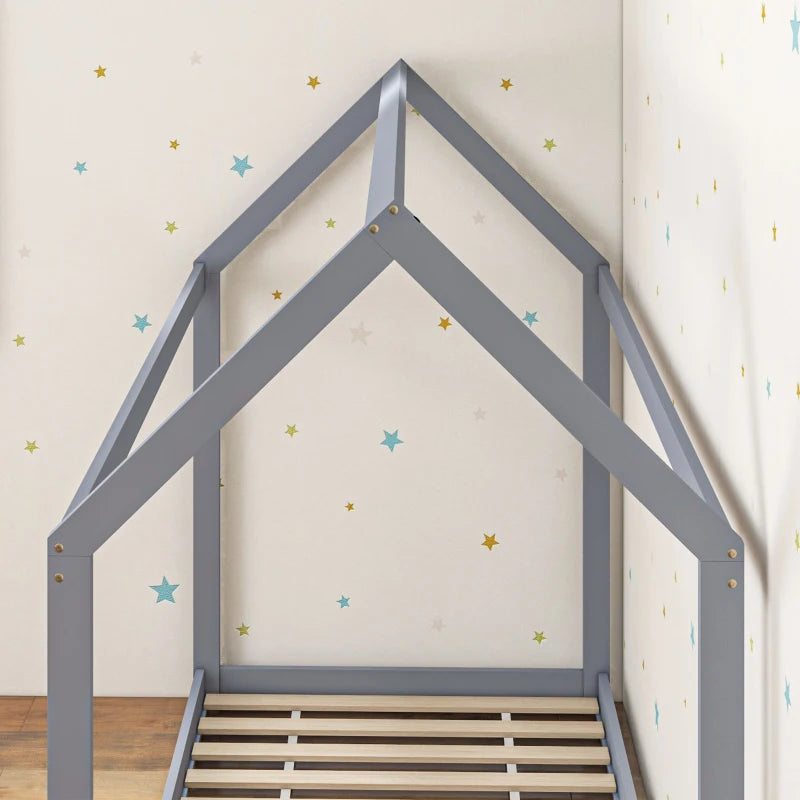Scandinavian Style Single Bed Frame - Grey Pine Wood Base for 90x190cm Mattress - Modern Wooden Bed Design