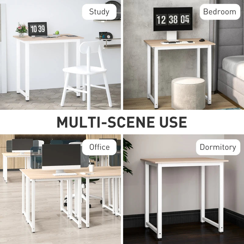 Modern White Computer Desk - 80x60x76cm Writing Table Workstation for Home Office & Study with Metal Frame, Easy Assembly