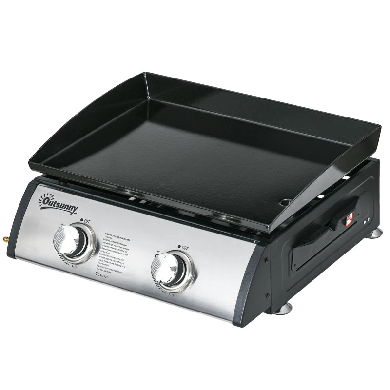 Portable Gas Plancha Grill - Stainless Steel Burners, 10kW, Non-Stick Griddle (Black)