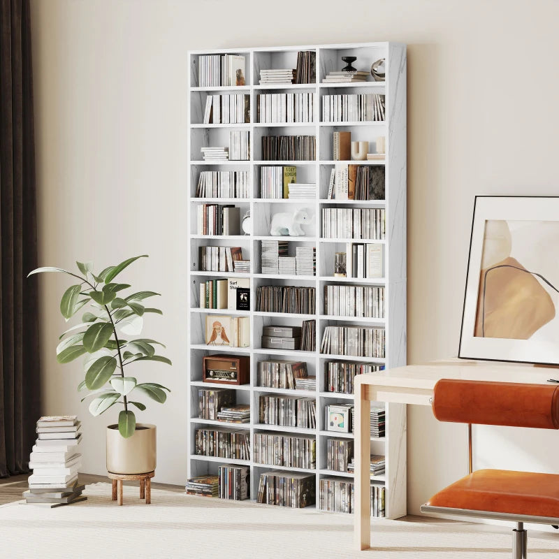Adjustable CD Storage Unit with Marble Effect, 102 x 195 cm - Stylish and Functional Media Organizer