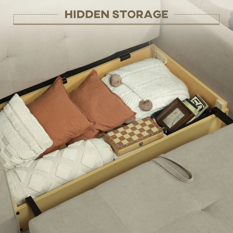 Modern Velvet 2 Seater Sofa Bed with Hidden Storage and Cushions for Living Room or Guest Room