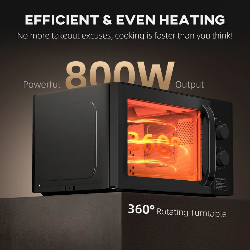Compact 800W Solo Microwave Oven - 23L, 5 Power Levels, Defrost, 35 Min Timer, Easy Clean, Black Kitchen Appliance