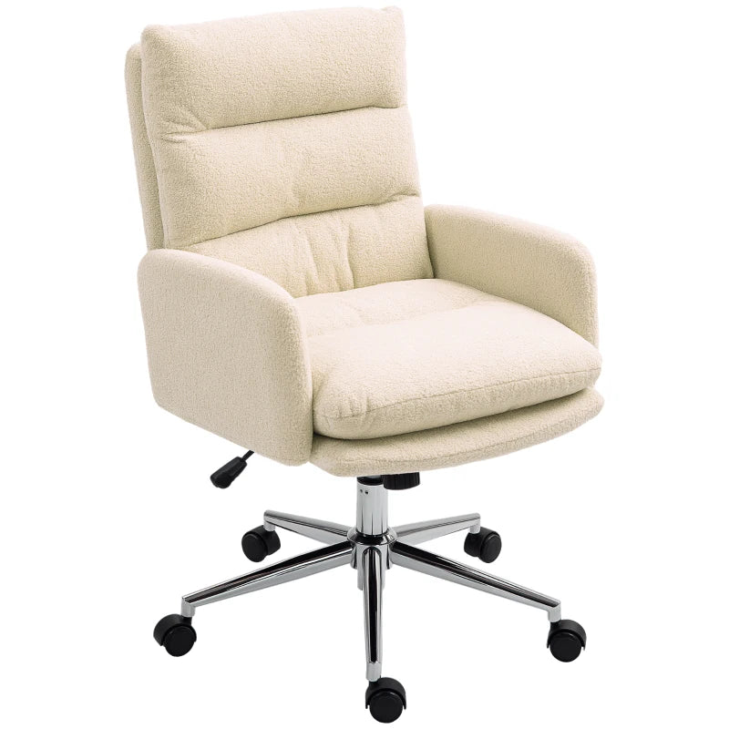 Cream White 91-99cm Sherpa Fleece Office Chair - Cozy Ergonomic Design for Home & Office Comfort