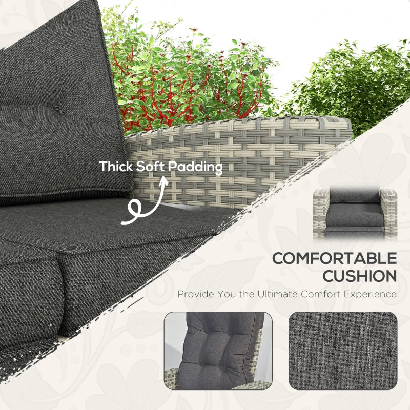 4-Piece Light Grey Rattan Outdoor Sofa Set with Glass Top Table