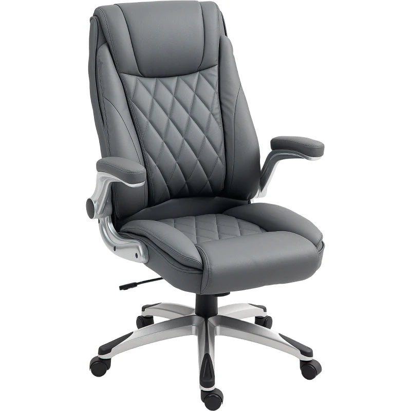 Vinsetto Dark Grey Faux Leather Executive Swivel Office Chair - Ergonomic Design, Adjustable Height, Modern Comfort for Home & Office