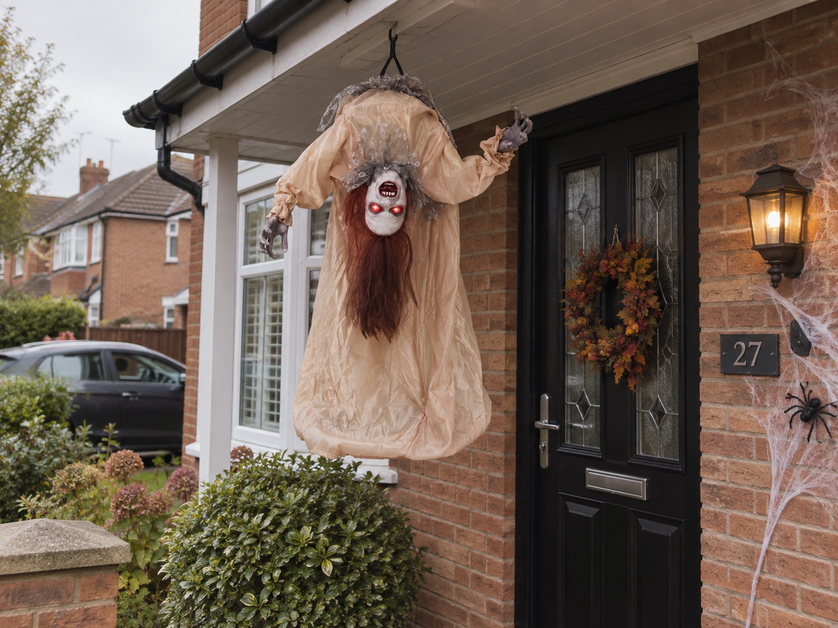 100cm Animated Broken-Back Halloween Ghost – Sound & Touch Activated with Glowing Red Eyes & Creepy Screams