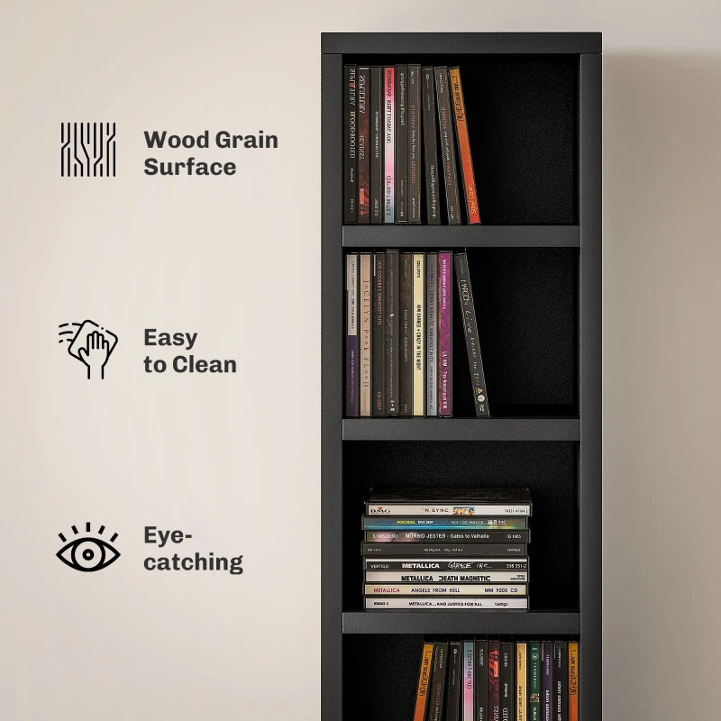 204 CD Tall Narrow Media Storage Tower - Black | Space-Saving Organizer for DVDs, Games & Media - Stylish Home Storage Solution