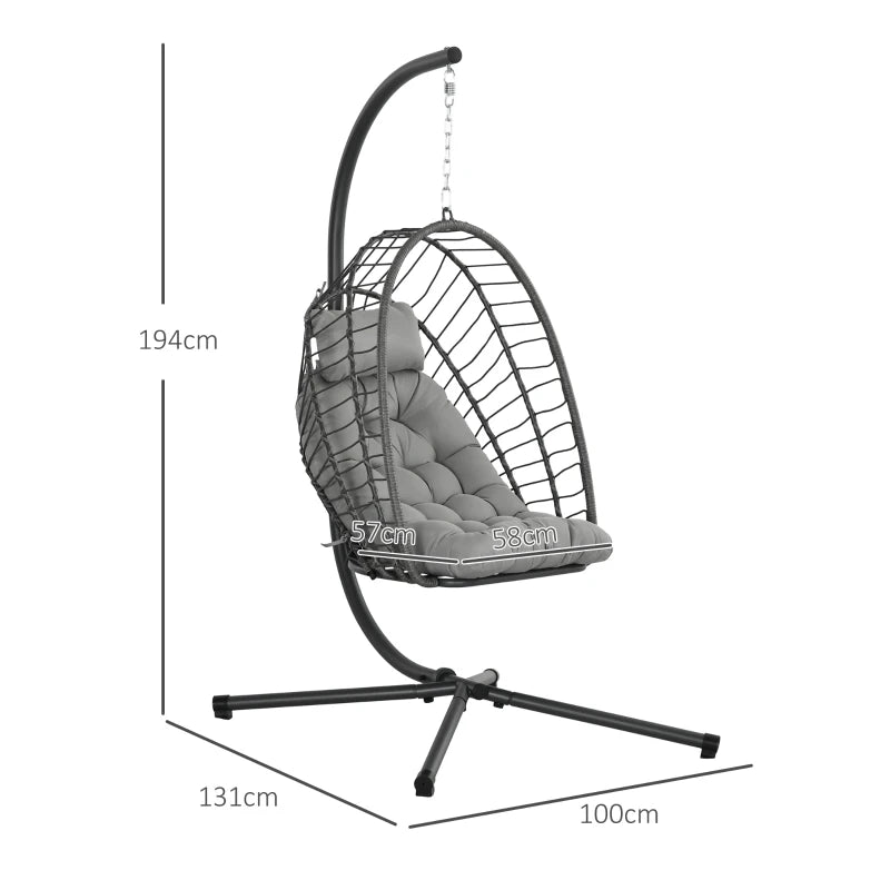 Light Grey Rattan Swing Chair with Cushion and Metal Stand