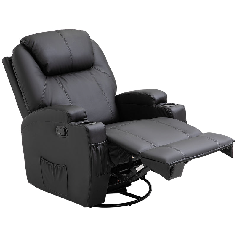 Recliner Massage Rocker Chair with 360° Rotation, 165° Recline, Adjustable Footrest, and Drink Holders for Living Room