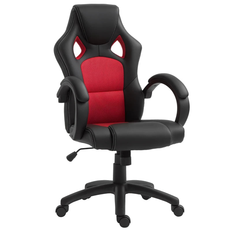Vinsetto Black Faux Leather Swivel Office Chair with Wheels & Armrests - Ergonomic Computer Desk Chair for Home Office
