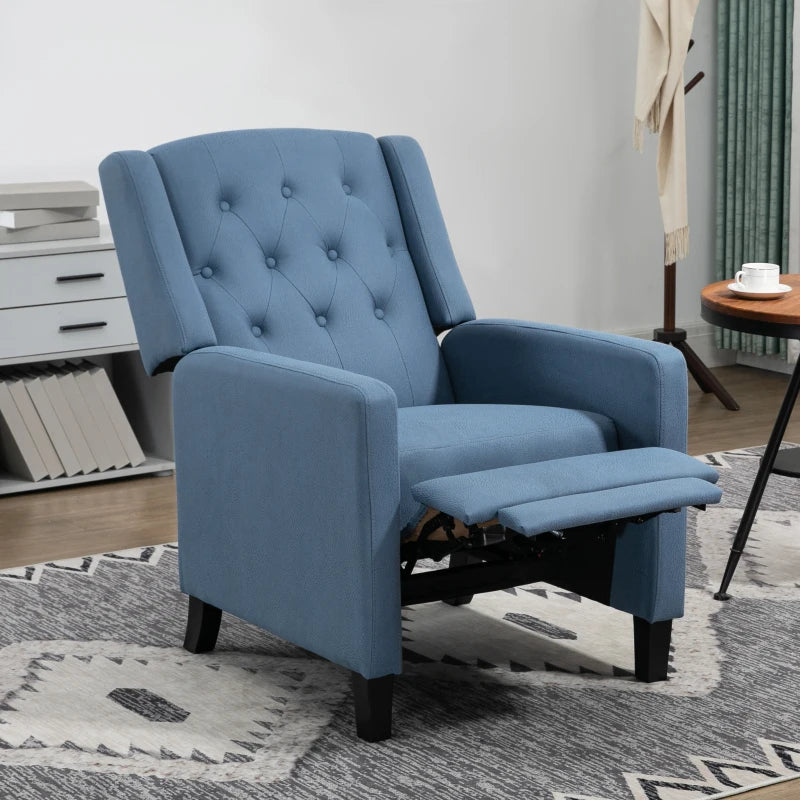 Button Tufted Wingback Recliner Chair for Home Theatre, Microfibre Reclining Armchair with Leg Rest, Deep Blue