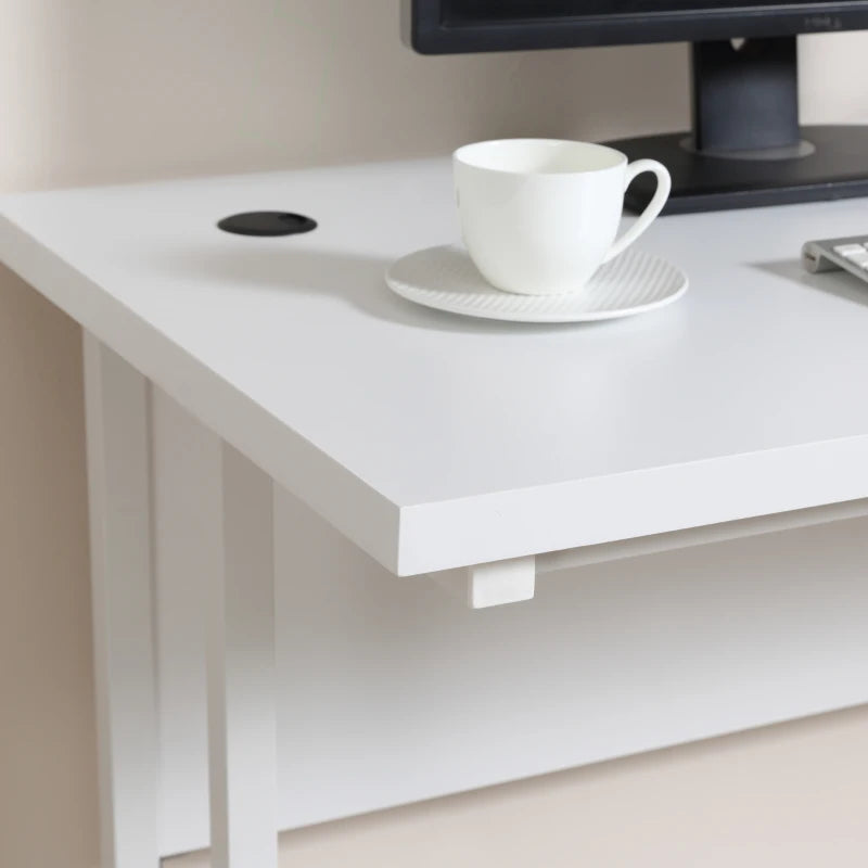 Modern White Computer Desk for Home Office - 120x60x75cm Writing Table with Cable Management & C Shaped Metal Legs